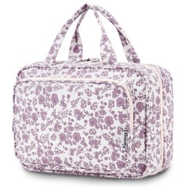 Travel Toiletry Bag for Women Large Hanging Makeup Bag Organizer Toiletries Bag for Full Size Essentials Accessories Cosmetics (Little Dusty Pink Flower (Large))