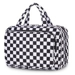 Narwey Travel Toiletry Bag for Women Large Hanging Makeup Bag Organizer Toiletries Bag for Full Size Essentials Accessories Cosmetics (Black Checkerboard (Large))