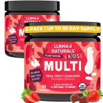 Llama Naturals Kids Multivitamin Gummies, Vegan, Organic with Vitamin D, C & K, Toddler Real Fruit Gummy Vitamins, Chewable Supplement, Whole Food Multivitamin, No Added Sugar Cane, Strawberry, 2 Pk