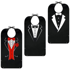 Pafusen 3 Pack Adult Bibs for Men Elderly Seniors, Feeding Bibs for Adults Senior Citizens with Crumb Catcher, Gag Gifts for Men/Dad