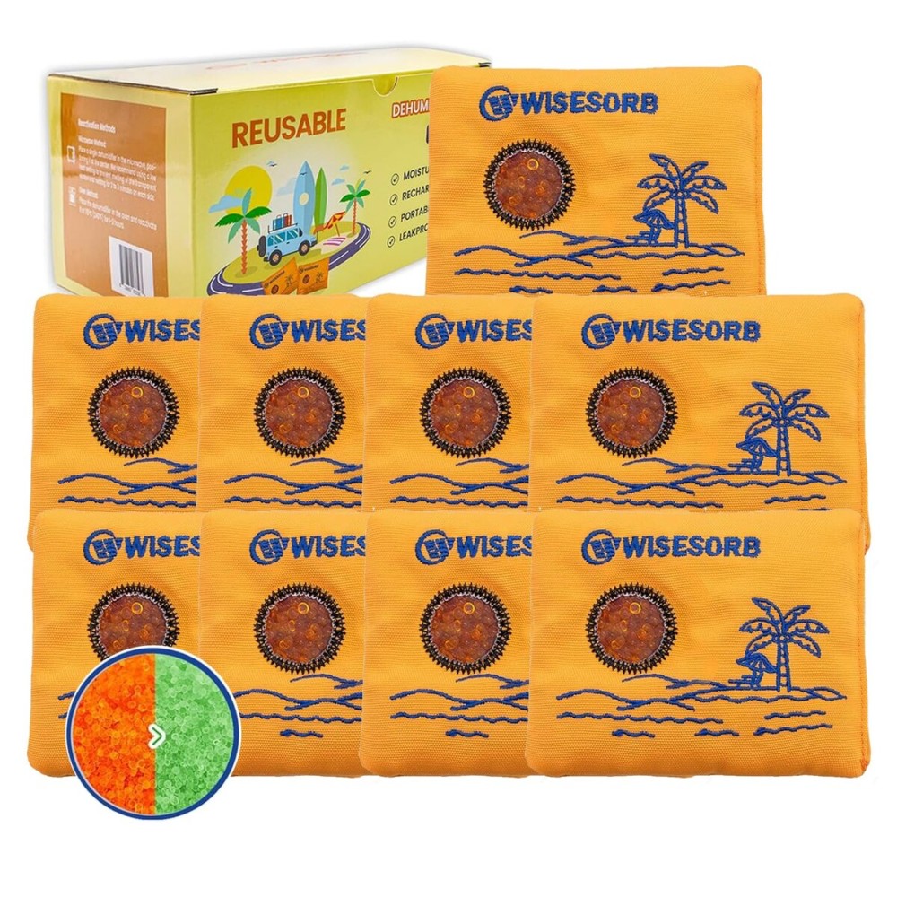 Wisesorb 100gx80pcs Rechargeable Desiccant Packs for Storage, Color Indicating Silica Gel Packets Moisture Absorbers with Visible Window, Reusable Dehumidifier Bags for Gun Safe Closet Basement Car
