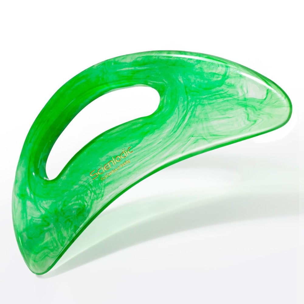 Scienlodic Gua Sha Massage Tool with Handle (Resin) Larger Guasha Body Scraping Tool for Back Legs Neck Massage, Lymphatic Drainage, Cellulite Remove - Large Green