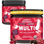 Llama Naturals Kids Multivitamin Gummies, Vegan, Organic with Vitamin D, C & K, Toddler Real Fruit Gummy Vitamins, Chewable Supplement, Whole Food Multivitamin, No Added Sugar Cane, Cherry, 2 Pk