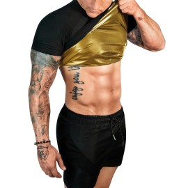 FUXERT Sauna Shirt for Men Sweat Sauna Suit for Gym Exercise Compression Shirt Workout Shapewear (BG L)