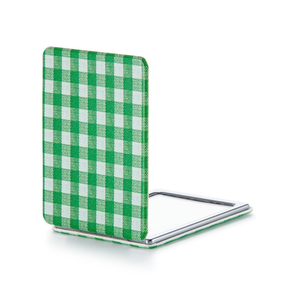 OMIRO Compact Mirror, Unique Plaid Pattern PU Leather 1X/3X Magnification, Ultra Portable for Purses, 2.4 W x 3.4 L, Green Plaid