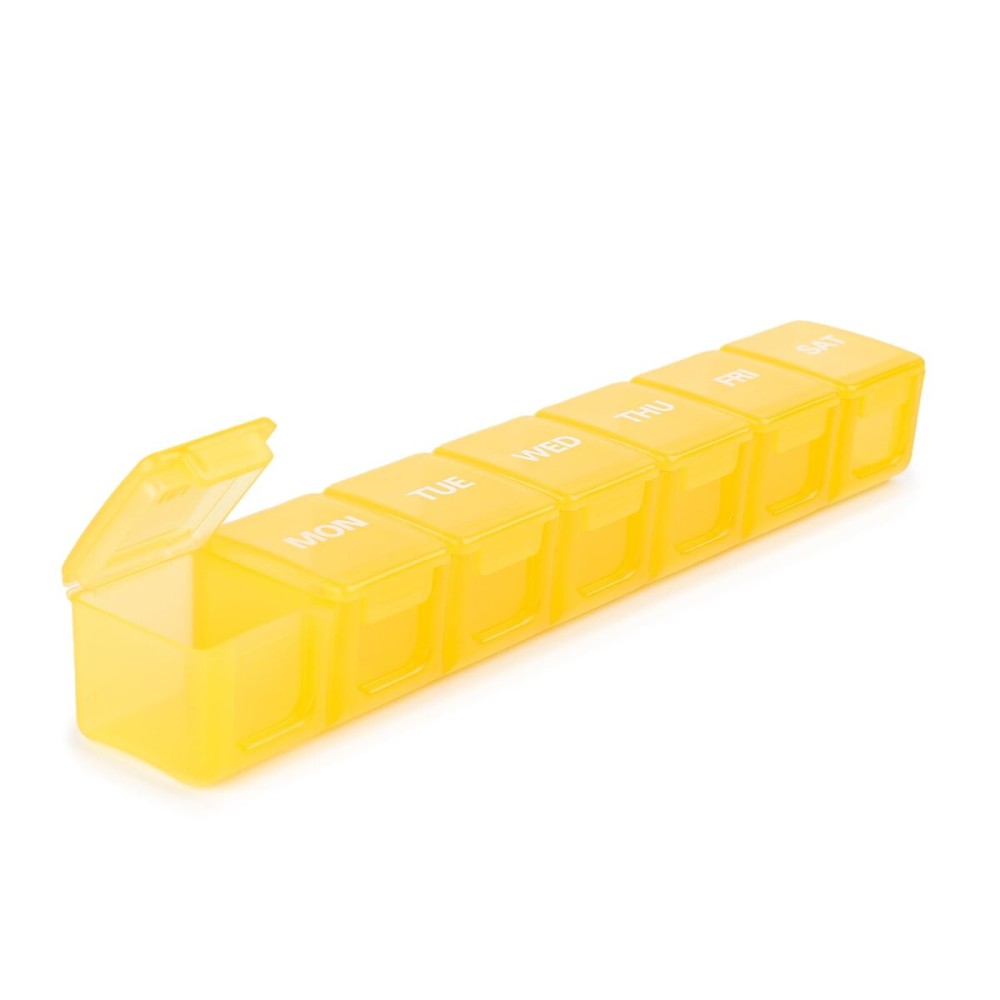 Sukuos Extra Large Daily Pill Organizer 7 Day, Easy to Open Weekly Pill Box Case, Portable Medicine Organizer with Clear Lid for Vitamins, Fish Oils or Supplements (Yellow)