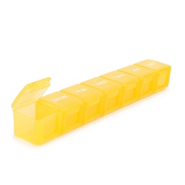 Sukuos Extra Large Daily Pill Organizer 7 Day, Easy to Open Weekly Pill Box Case, Portable Medicine Organizer with Clear Lid for Vitamins, Fish Oils or Supplements (Yellow)