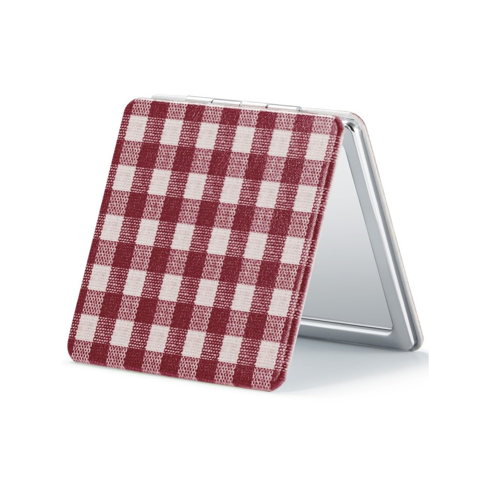 OMIRO Compact Mirror, Unique Plaid Pattern PU Leather 1X/3X Magnification, Ultra Portable for Purses, 2.76 W x 2.76 L, Red Plaid
