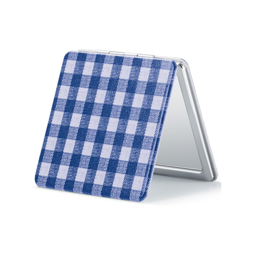 OMIRO Compact Mirror, Unique Plaid Pattern PU Leather 1X/3X Magnification, Ultra Portable for Purses, 2.76 W x 2.76 L, Blue Plaid