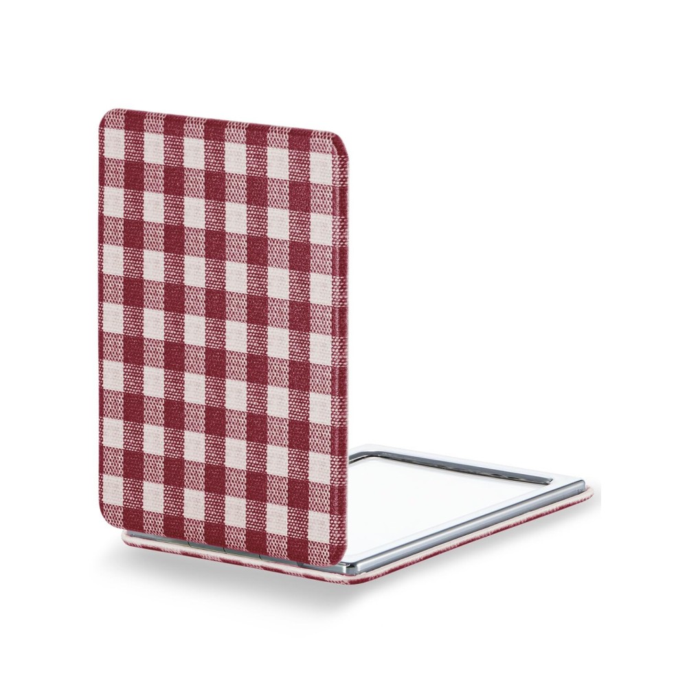 OMIRO Compact Mirror, Unique Plaid Pattern PU Leather 1X/3X Magnification, Ultra Portable for Purses, 2.4 W x 3.4 L, Red Plaid