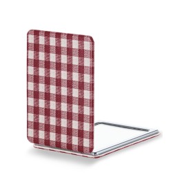 OMIRO Compact Mirror, Unique Plaid Pattern PU Leather 1X/3X Magnification, Ultra Portable for Purses, 2.4 W x 3.4 L, Red Plaid