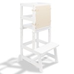 WOOD CITY Kitchen Stool Helper for Kids with Non-Slip Mat, Toddler Standing Tower for Learning, Wooden Toddler Stepping Stool for Counter & Bathroom Sink (White-Adjustable)