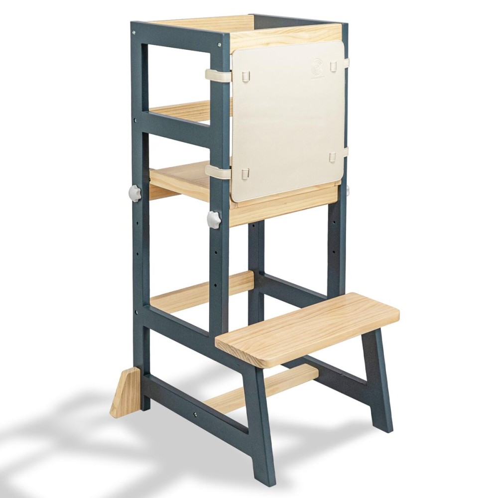 WOOD CITY Kitchen Stool Helper for Kids with Non-Slip Mat, Toddler StandingTower for Learning, Wooden Toddler Stepping Stool for Counter & Bathroom Sink (Deep-Blue-Adjustable)