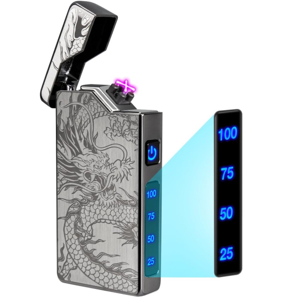 LcFun Electric Lighter - USB Rechargeable, Dual Arc Plasma Lighter, Windproof Flameless Lighters, Electronic Lighters with LED Battery Indication Gifts for Men Boyfriend Husband (Dragon Black)