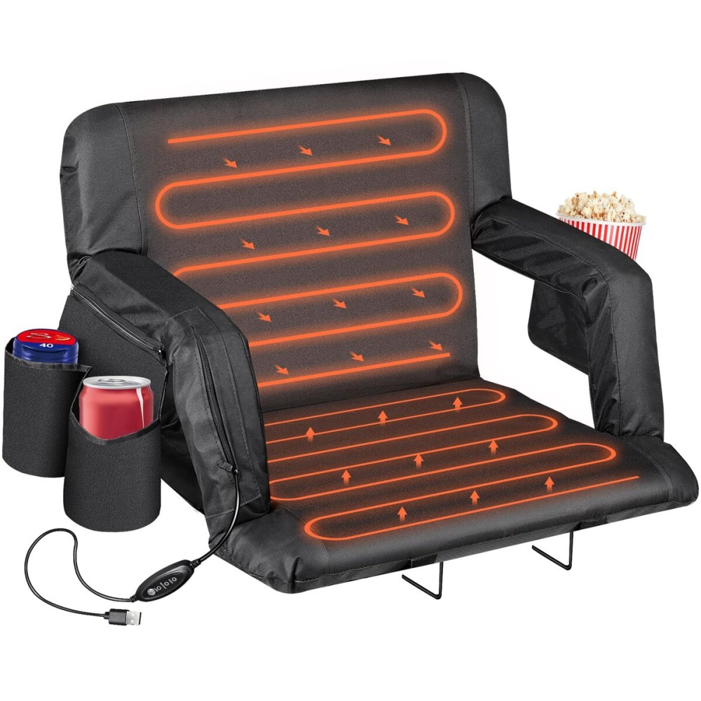 Nova Microdermabrasion 25 Heated Stadium Seat for Bleachers w/Back Support Wide Padded Cushion Portable Reclining Bleacher Seats Camping Stadium Chair Waterproof