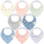 KeaBabies 8-Pack Organic Baby Bandana Bibs for Girls - Super Absorbent Triangle Baby Bibs for Drooling and Teething Infant, 100% Cotton Extra Soft for Newborn, Infant 0-36 Months (Dreamers)