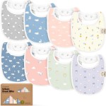 8-Pack Organic Baby Bibs for Boys, Girls - Soft Cotton Drooling and Teething Bibs for Baby Girl & Boy, Extra Absorbent, Easy to Clean & Put On for Toddler, Newborn, Infant 0-24 Months (Dreamers)