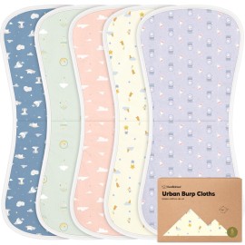 Organic Burp Cloths Baby Boy & Girl - 5-Pack Super Absorbent Cotton Burping Cloths for Babies, Soft & Plush Newborn Spit Up Rags, Infant Towels for Milk Spit Up, Unisex, Large 21 x 10 (Dreamers)