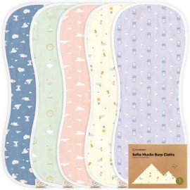 5-Pack Muslin Burp Cloths Baby Boy, Girl - Very Absorbent Baby Burp Cloth Rags, 8-Layers Viscose Derived from Bamboo Cotton Muslin Towel, Super Soft Spit Up Rags, No Shrink Washcloths (Dreamers)
