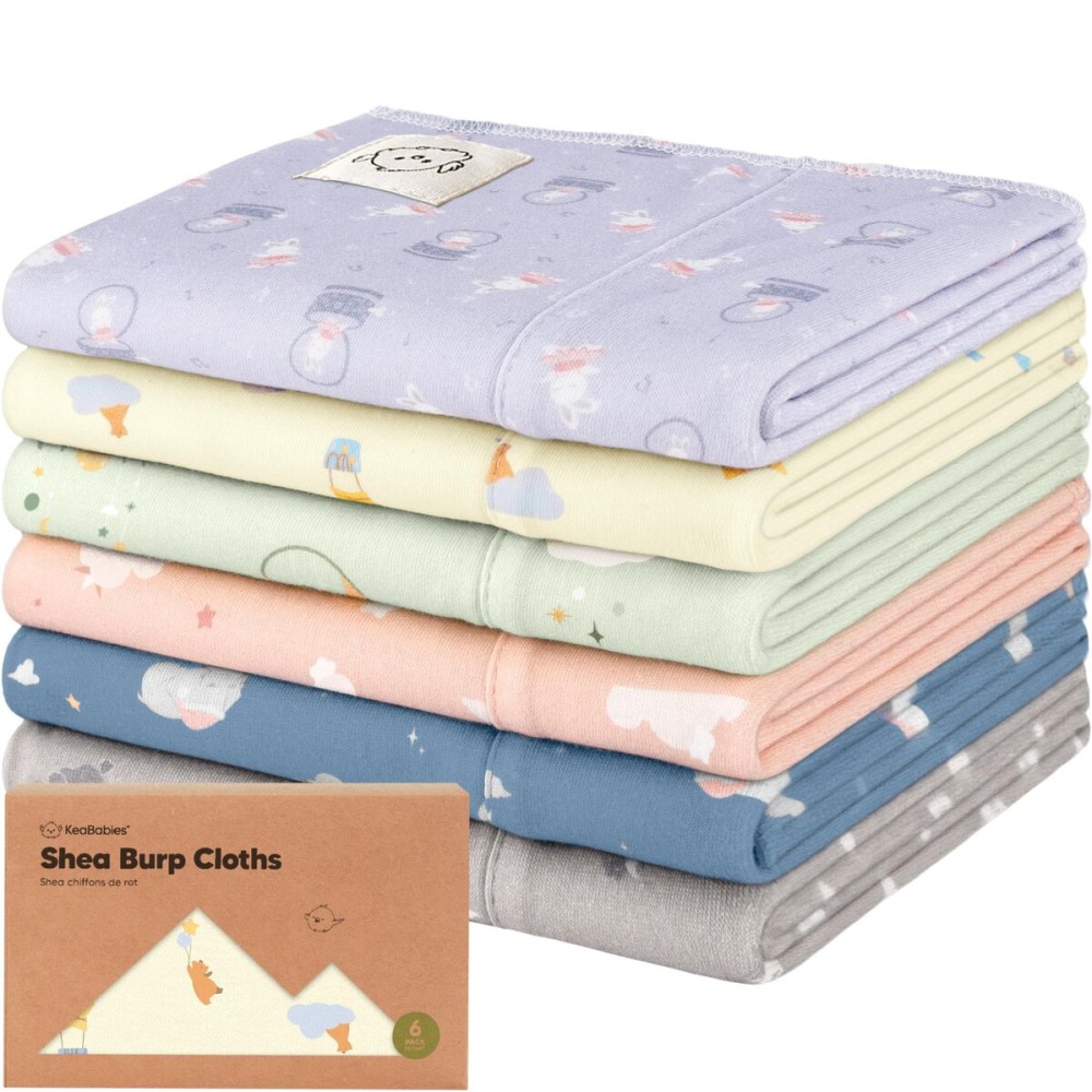 Organic Burp Cloths Baby Boy, Girl - 6-Pack Large Cotton Burping Cloths for Babies, Spit Up Rags, Super Absorbent, Ultra Soft Newborn Rag, Gender Neutral, Machine Washable, Durable (Dreamers)