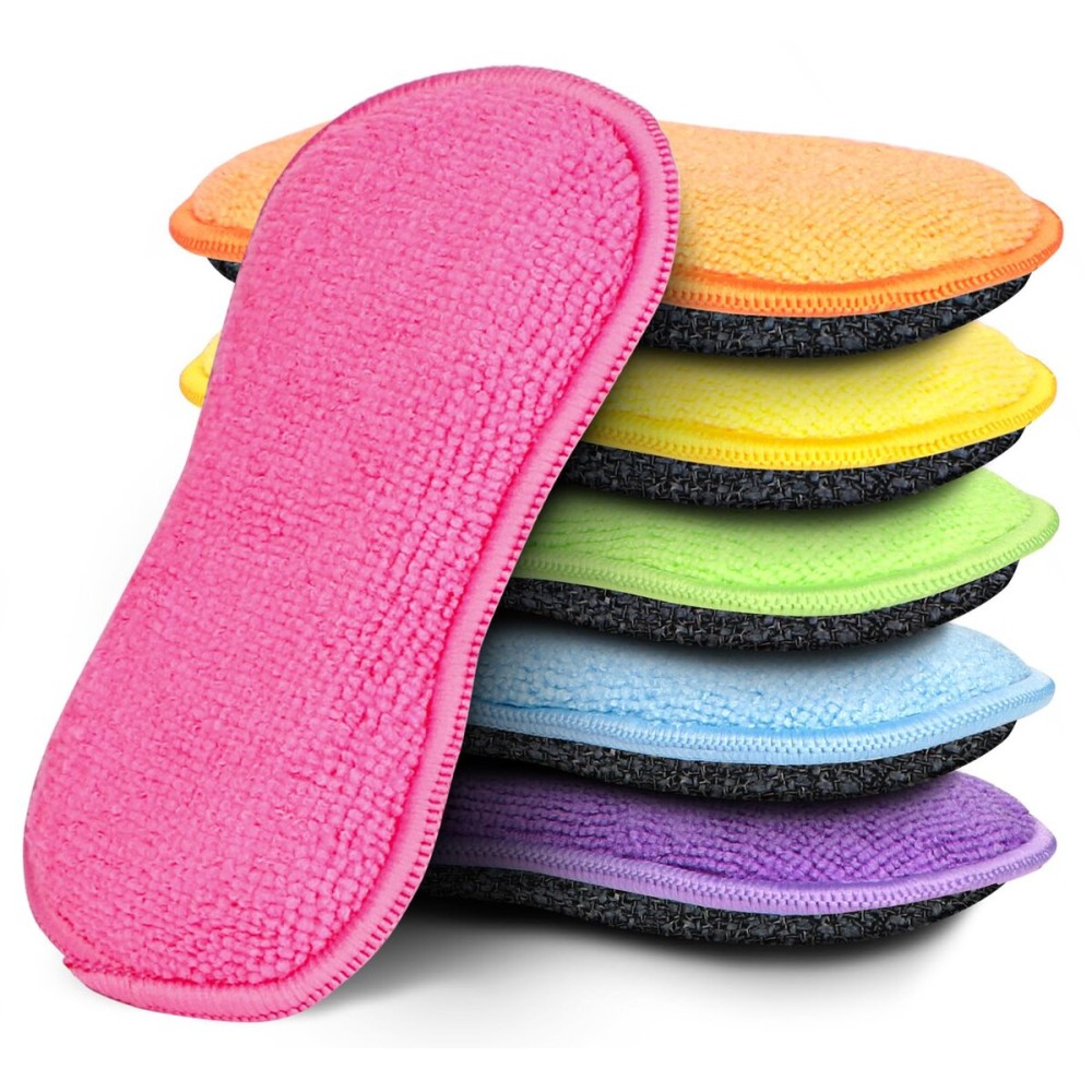 HOMEXCEL 6 Pack Multi-Purpose Scrub Sponges Kitchen, Dish Sponge, Non-Scratch Microfiber Sponge for Efficiently Cleaning Dishes, Pots, and Pans (Multicolor)