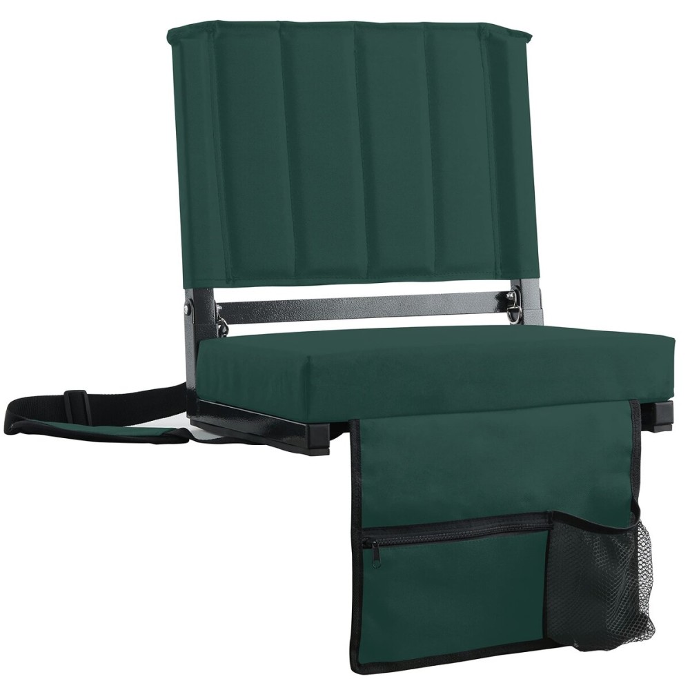 SPORT BEATS Stadium Seats with Back Support Bleacher Chairs with Back and Cushion Thick Padded Bleacher Seats Includes Shoulder Strap Huntergreen 2pcs