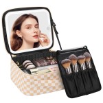 Chomeiu Makeup Bag with LED Mirror, Travel Makeup Case for Women and Makeup Artists Cosmetic Organizer Large Make Up Bags with Light Up Mirror, 3 Color Lights, Adjustable Dividers, Light Checkerboard