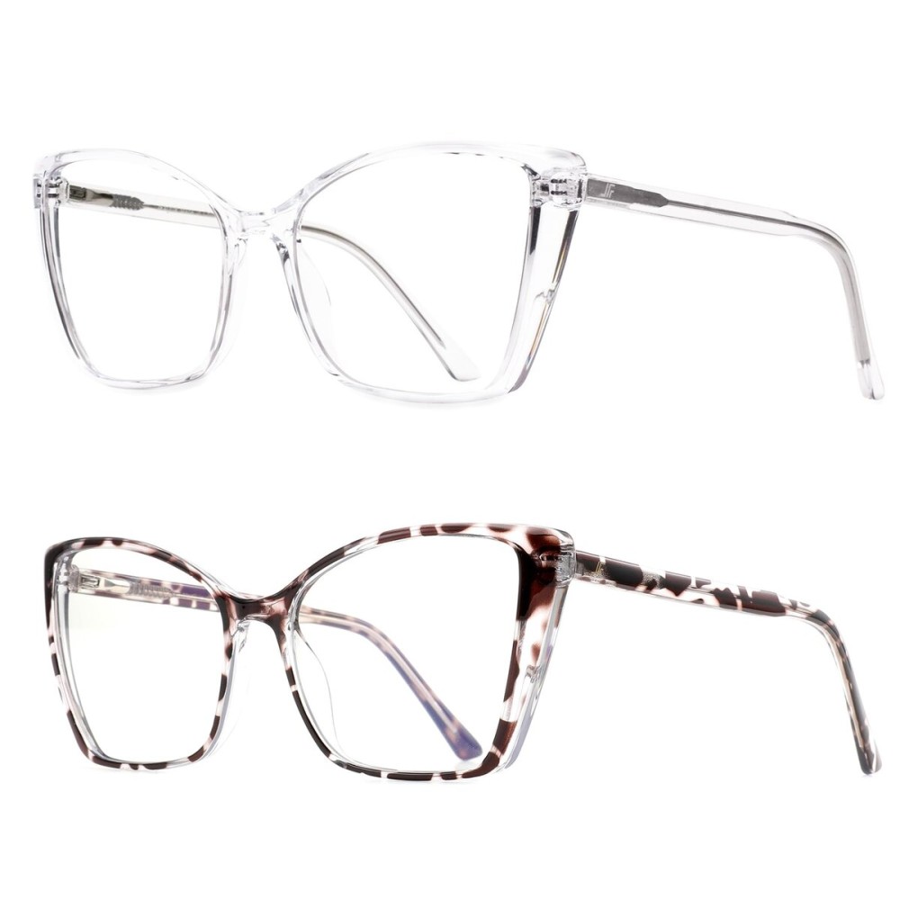 JFXQDR 2 Pack Blue Light Blocking Glasses for Women, Oversized Trendy Cat Eye Computer Gaming Glasses Anti Glare & UV Glare RF6204 (Clear + Leopard Cateye Frame)