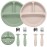 Eascrozn Baby Feeding Set, 2 Pack Silicone Baby Plates with Suction, 2 Pack Spoons and Forks Set for Toddler Utensils, BPA Free, Baby Led Weaning Supplies for Eating Essentials