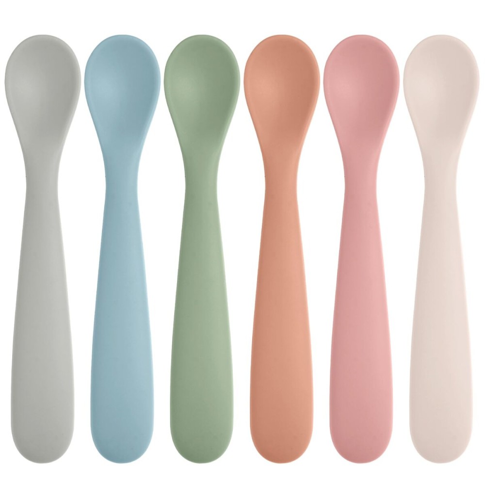 Eascrozn 6 Pack Silicone Baby Spoons, Baby Spoons Self Feeding 6 Months+, BPA Free, Soft Tip Baby Utensils Feeding Spoon, Baby Led Weaning Supplies, Dishwasher and Boil Safe