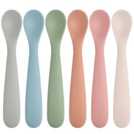 Eascrozn 6 Pack Silicone Baby Spoons, Baby Spoons Self Feeding 6 Months+, BPA Free, Soft Tip Baby Utensils Feeding Spoon, Baby Led Weaning Supplies, Dishwasher and Boil Safe