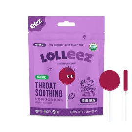 Lolleez Organic Lollipops for Kids Sore Throat Relief, Mixed Berry Perfect for Soothing A Sore Throat While Tasting Great, Mixed Berry Flavor, 28 Count