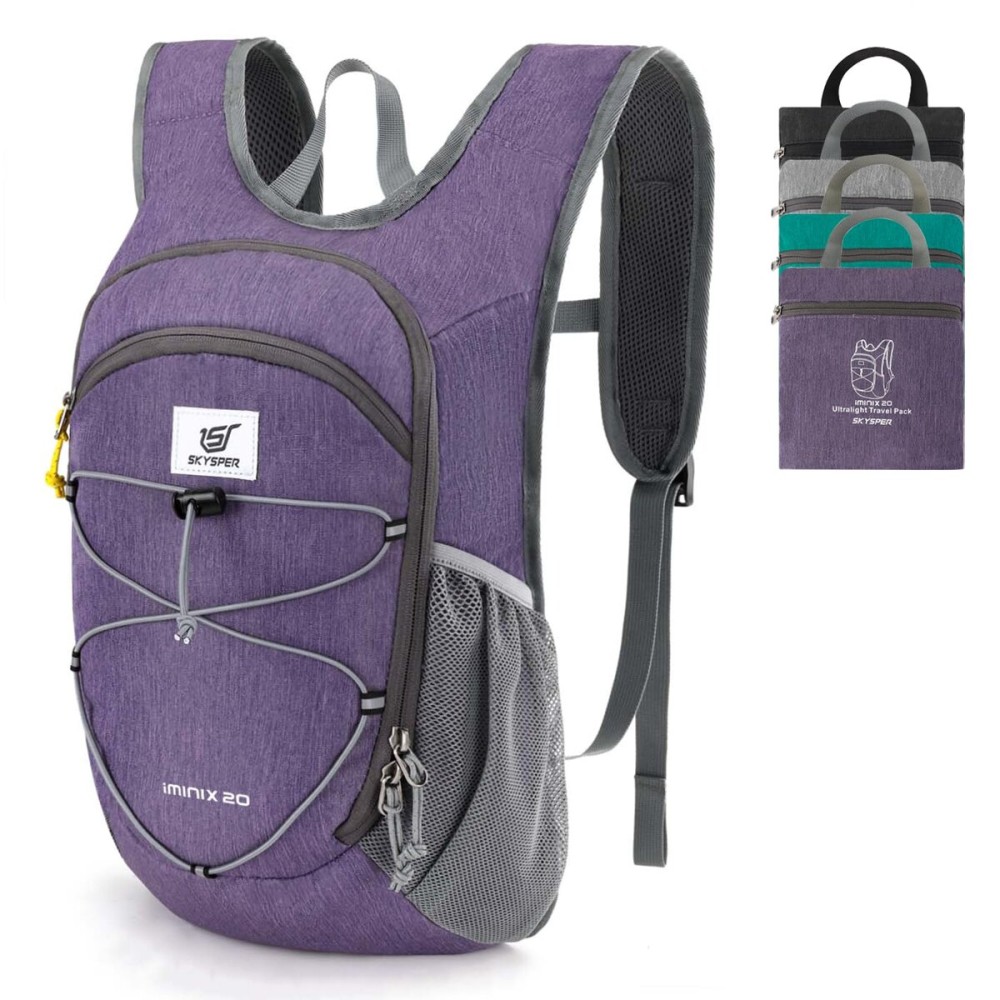 SKYSPER 20L Foldable Hiking Backpack Lightweight Packable Travel Daypack with Chest Strap Small Outdoor Folding Back Pack Collapsible Bag for Women Men (Purple)