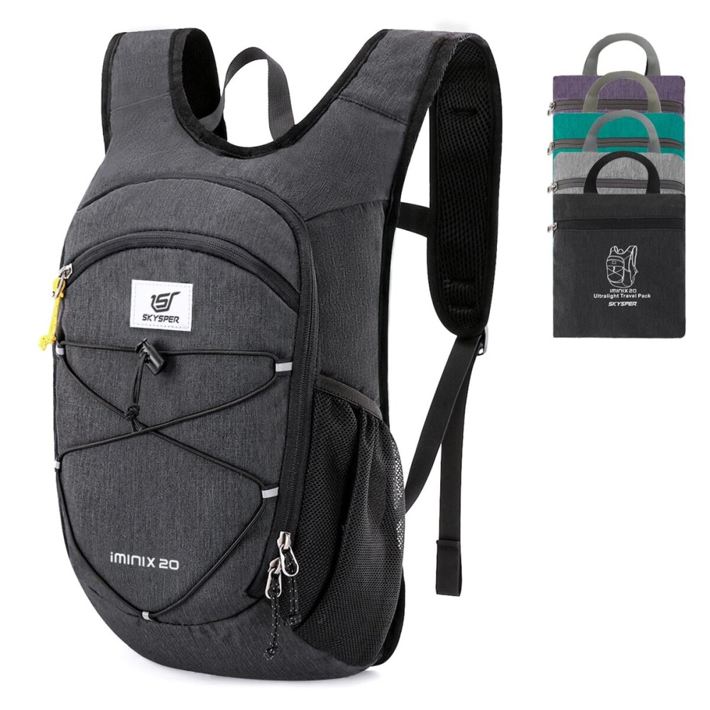SKYSPER 20L Foldable Hiking Backpack Lightweight Packable Travel Daypack with Chest Strap Small Outdoor Folding Back Pack Collapsible Bag for Women Men (Black)