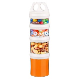 SELEWARE Portable Stackable Food Storage Containers for Snacks Formula Powder and Drinks Twist Lock System Airtight Leak-proof BPA and Phthalate Free 4 Piece Jars 31oz, White