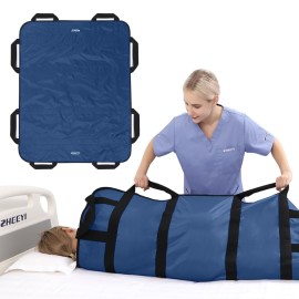 ZHEEYI Multipurpose 48 x 40 Positioning Bed Pad with Reinforced Handles - Reusable & Washable Transfer Sheet for Turning, Lifting & Repositioning - Double-Sided Nylon Fabric, Navy Blue