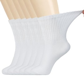 +MD 6 Pairs Non-Binding Men\'s Moisture Wicking Diabetic Crew Dress Socks 13-15 White
