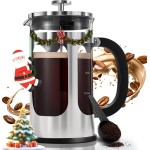 BAYKA 34oz French Press Cold Brew Coffee Maker, Heat and Cold Resistant Thickened Borosilicate Glass Stainless Steel Coffee Press, Iced Coffee Pot Tea Pitcher for Kitchen Travel Camping,1 Liter,Silver