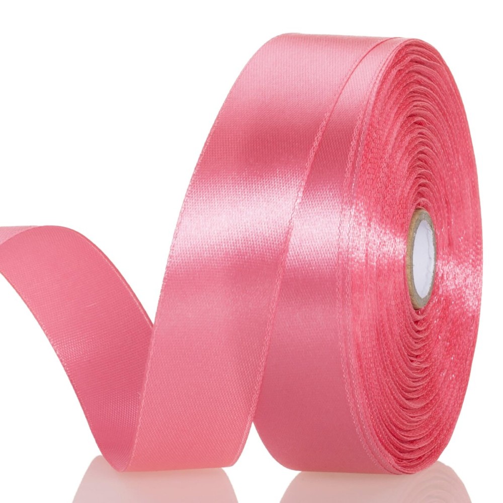 YASEO 1 Inch Brink Pink Solid Satin Ribbon, 50 Yards Craft Fabric Ribbon for Gift Wrapping Floral Bouquets Wedding Party Decoration