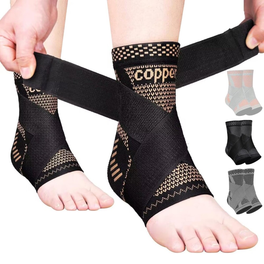 JIUFENTIAN Copper Ankle Brace Adjustable Compression Sleeve (Pair)-Ankle Support Heel Brace for Achilles Tendonitis, Plantar Fasciitis-Eases Swelling and Sprained Ankle(2X-Large)