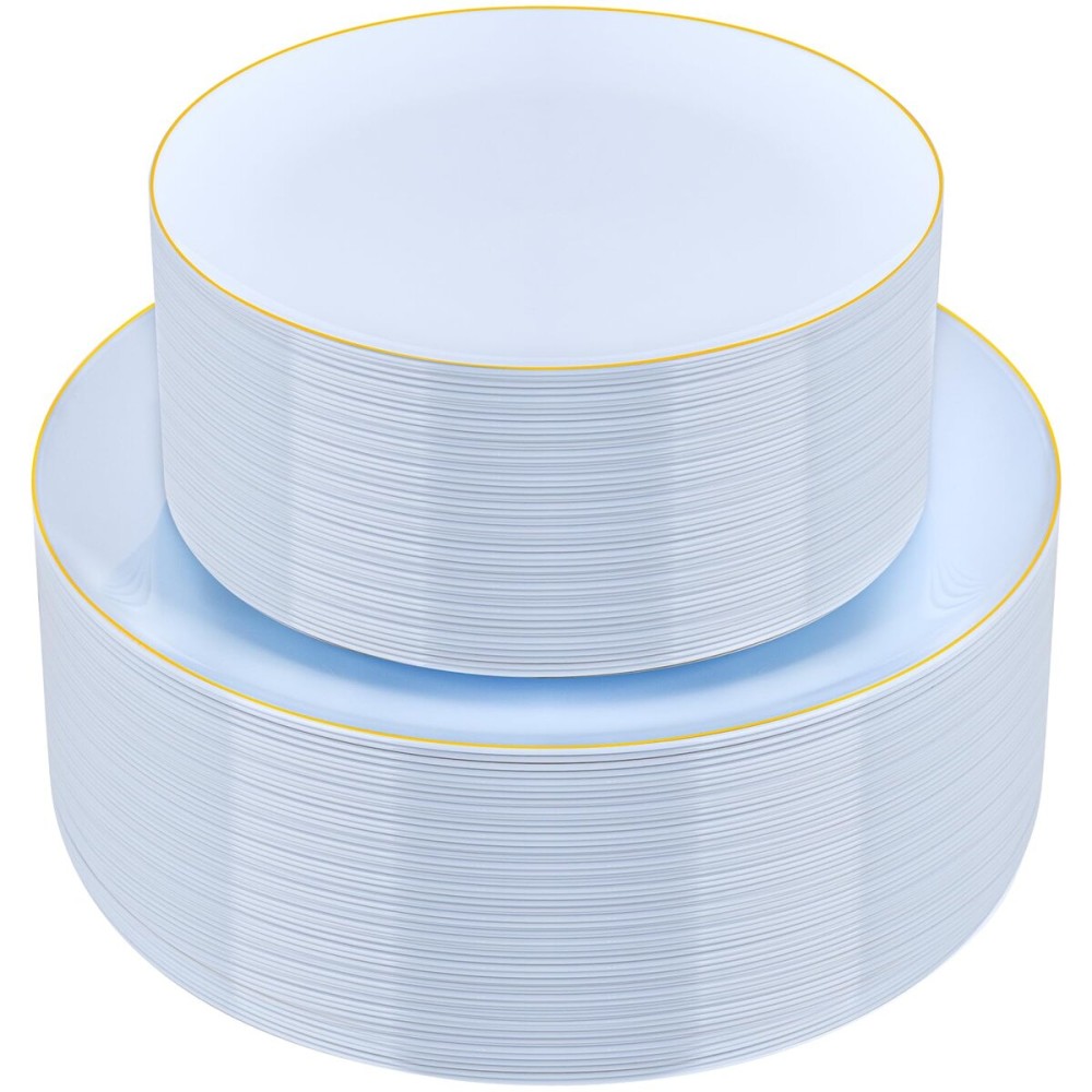 PULOTE 100PCS Blue Plastic Plates - Disposable Light Blue Include 50 Dinner & 50 Dessert/Salad Plates for Party, Wedding & Easter