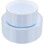 PULOTE 100PCS Blue Plastic Plates - Disposable Light Blue Include 50 Dinner & 50 Dessert/Salad Plates for Party, Wedding & Easter