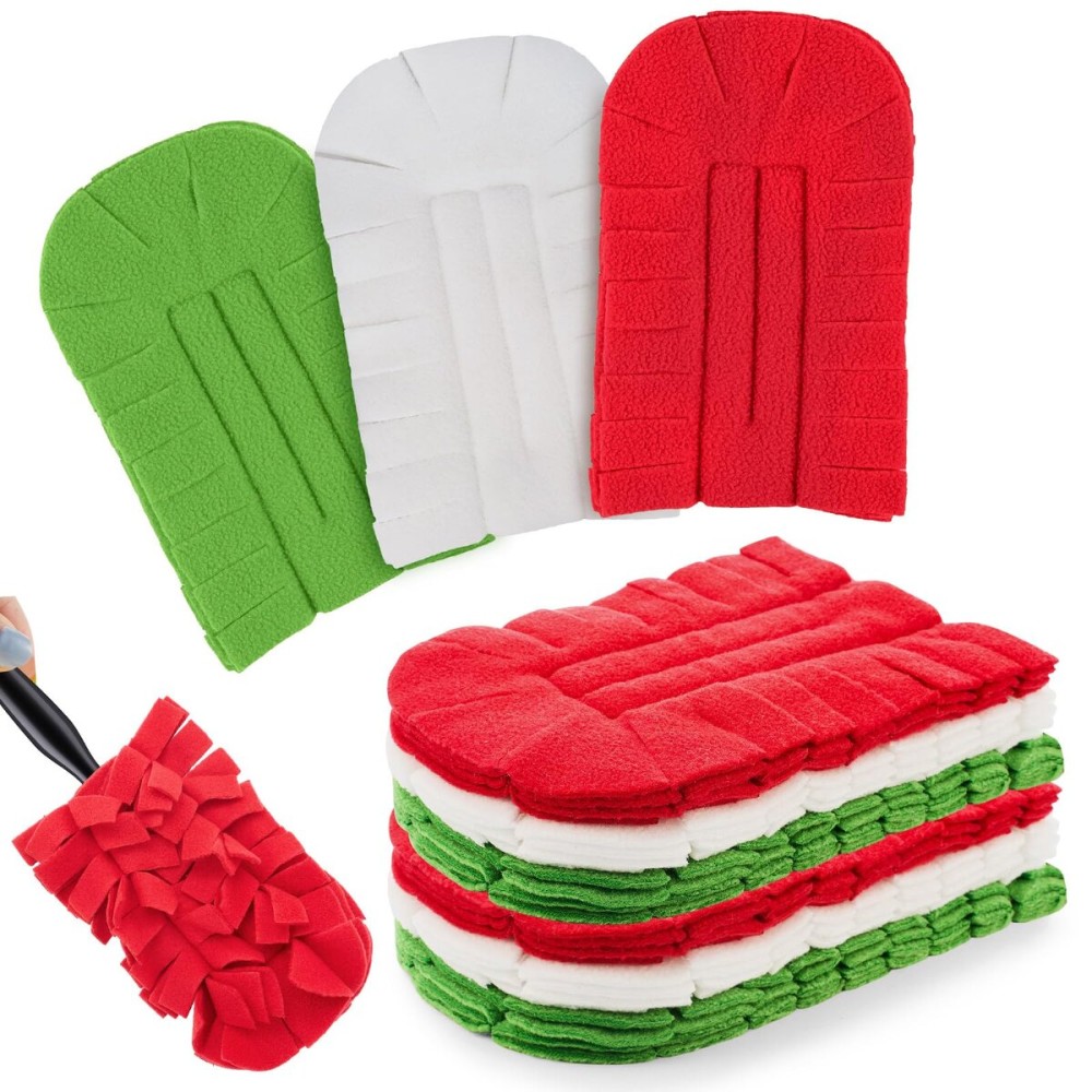 Zubebe 12 Pcs Duster Refill Reusable Fleece Duster Refills Feather Flat Dusters Multi Surface Washable Cleaning Pads Tools for Home, Blinds, Car, Pet, Furniture, Fans (Red,White,Green)