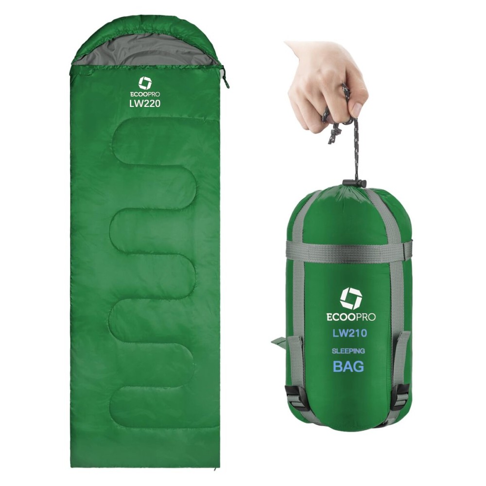 ECOOPRO Warm Weather Sleeping Bag - Portable, Waterproof, Compact Lightweight, Comfort with Compression Sack - Great for Outdoor Camping, Backpacking & Hiking-83 L x 30 W Fits Adults(Emerald Green)
