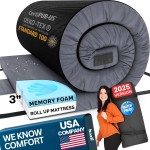 Hazli Matrix Comfort-Cell Memory Foam Camping Mattress Pad - Roll Up Mattress for Adults - Portable Cot Sleeping Pad for Camping - Floor Mat or Bed Roll for Car, SUV - 72 X 26 X 3 Dark Grey