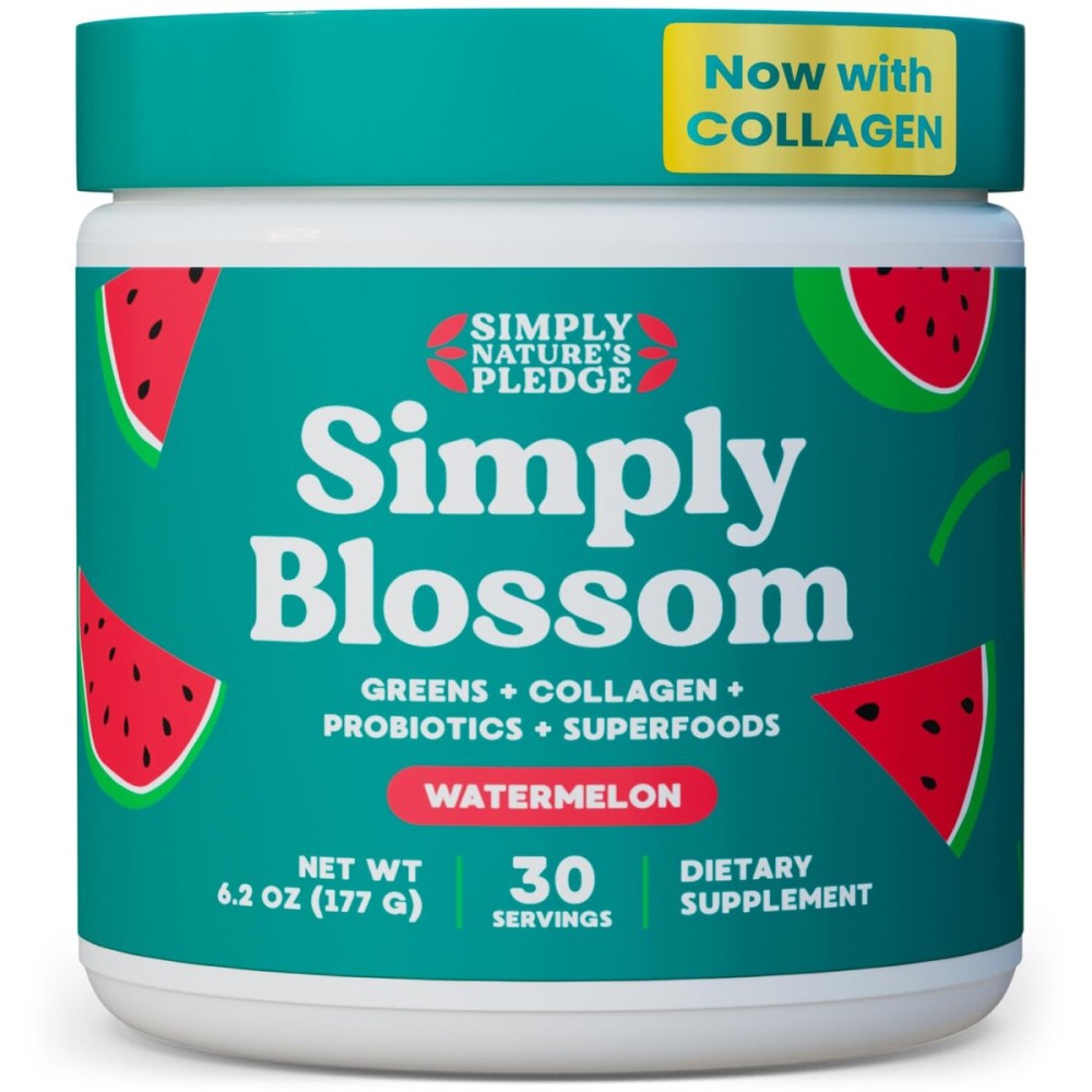 Simply Blossom Nutrition Daily Greens & Superfood Powder + Collagen + Probiotics for Women\'s Digestive Health & Bloating Relief. Help Your Health Bloom - 30 Day Supply - Watermelon