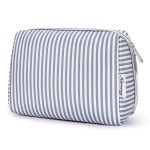 Narwey Striped Makeup Bag Travel Cosmetic Bag Organizer Toiletry Bag Make Up Bags with Compartments for Women Girls (Large, Greyish Blue Stripe)