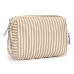 Narwey Small Striped Makeup Bag for Purse Mini Cosmetic Bag Travel Makeup Pouch Zipper Pouch Cute Make up Bags with Compartments for Women Girls (Brown Stripe, Small)