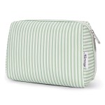 Narwey Striped Makeup Bag Travel Cosmetic Bag Organizer Toiletry Bag Make Up Bags with Compartments for Women Girls (Large, Mint Green Stripe)