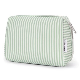 Narwey Striped Makeup Bag Travel Cosmetic Bag Organizer Toiletry Bag Make Up Bags with Compartments for Women Girls (Large, Mint Green Stripe)